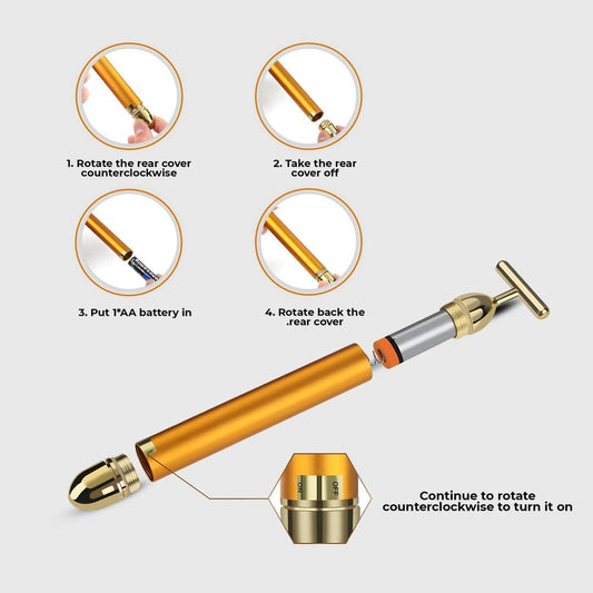 24K Gold Energy Beauty Bar Electric Facial Massage Roller